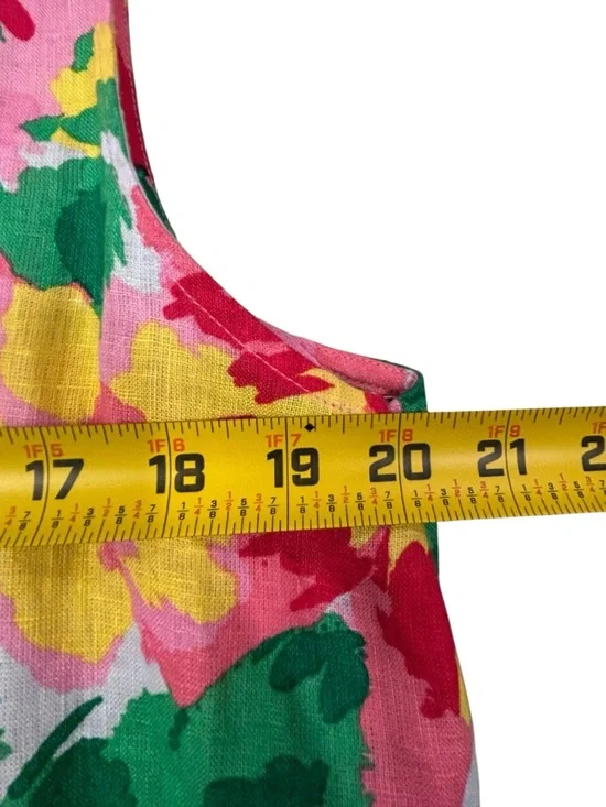 Charter Club Linen Luxury Women’s Pink Floral Sundress Yellow Green Spring L - Picture 6 of 10